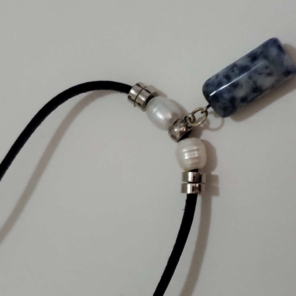 Black with Blue Stone Cordon Necklace